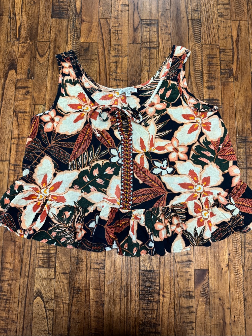 Patrons of Peace Floral Peplum Tank Size Medium